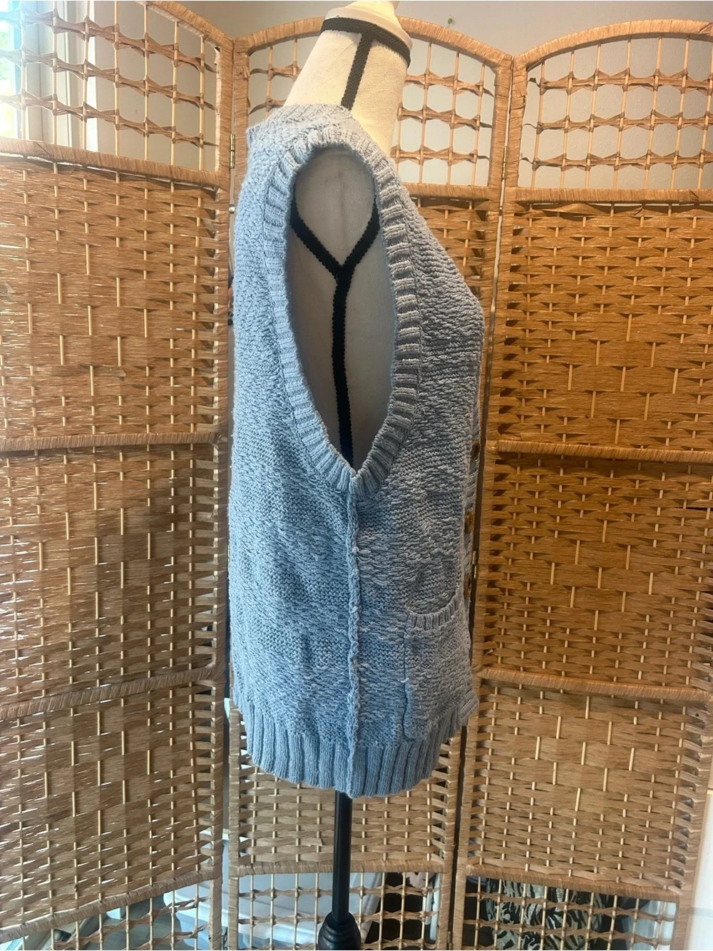 Free People oversized Light Blue Chunky Knit Button-Front Sleeveless Vest